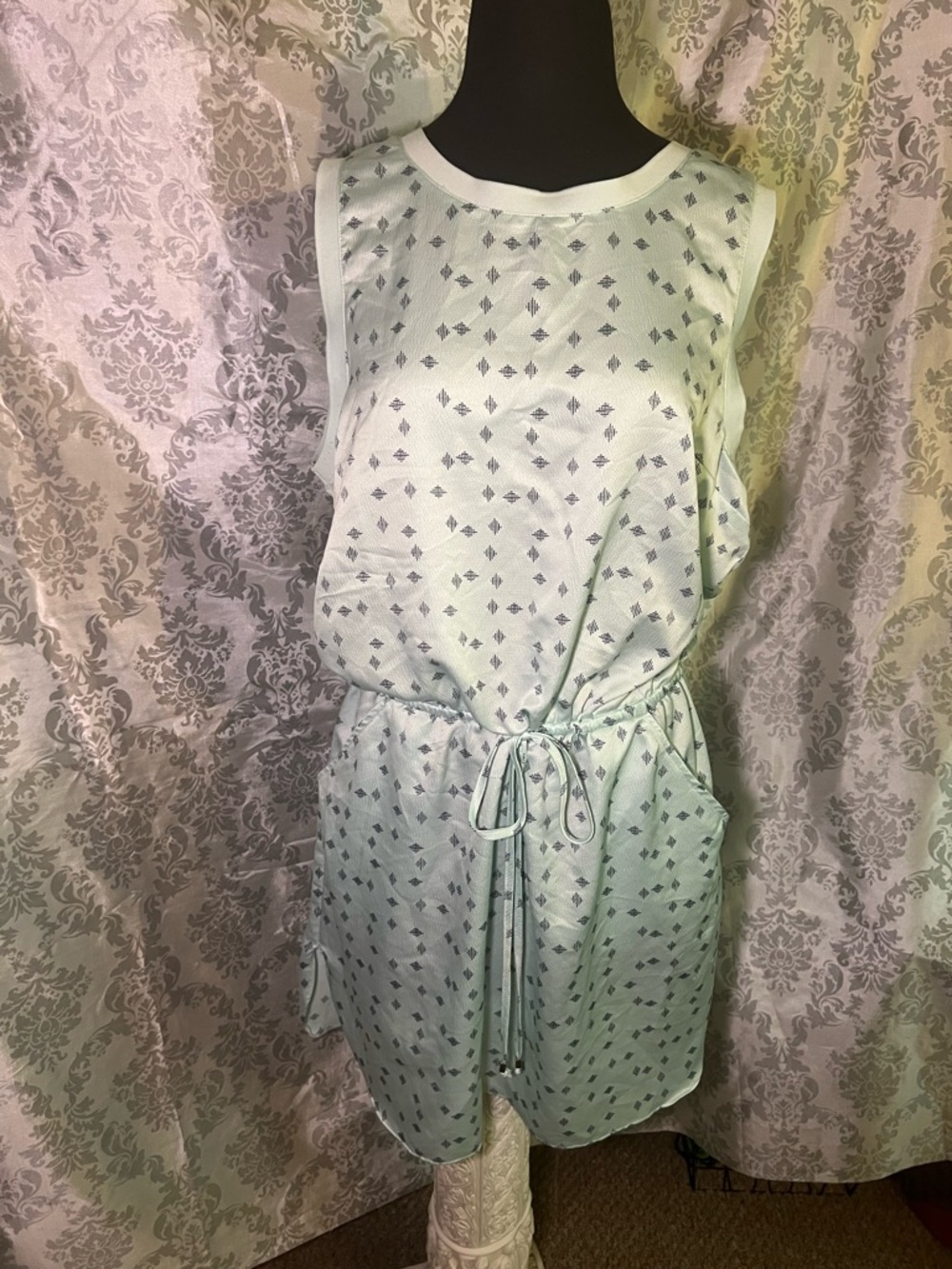 Banana Republic Light Blue Mini Summer Dress with Navy Diamond Print